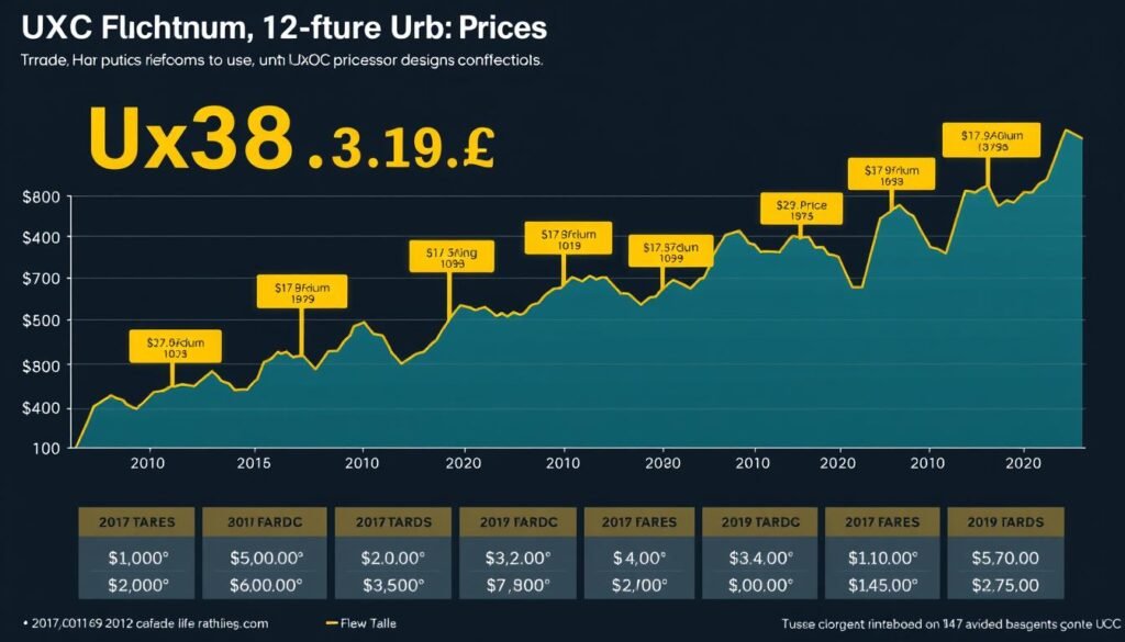 Generate an image of a chart showing the current UxC Uranium U3O8 futures prices.