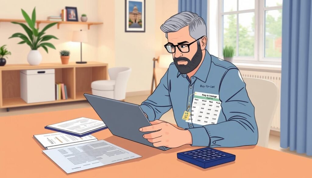 An image of a landlord reviewing their buy-to-let mortgage options on a laptop
